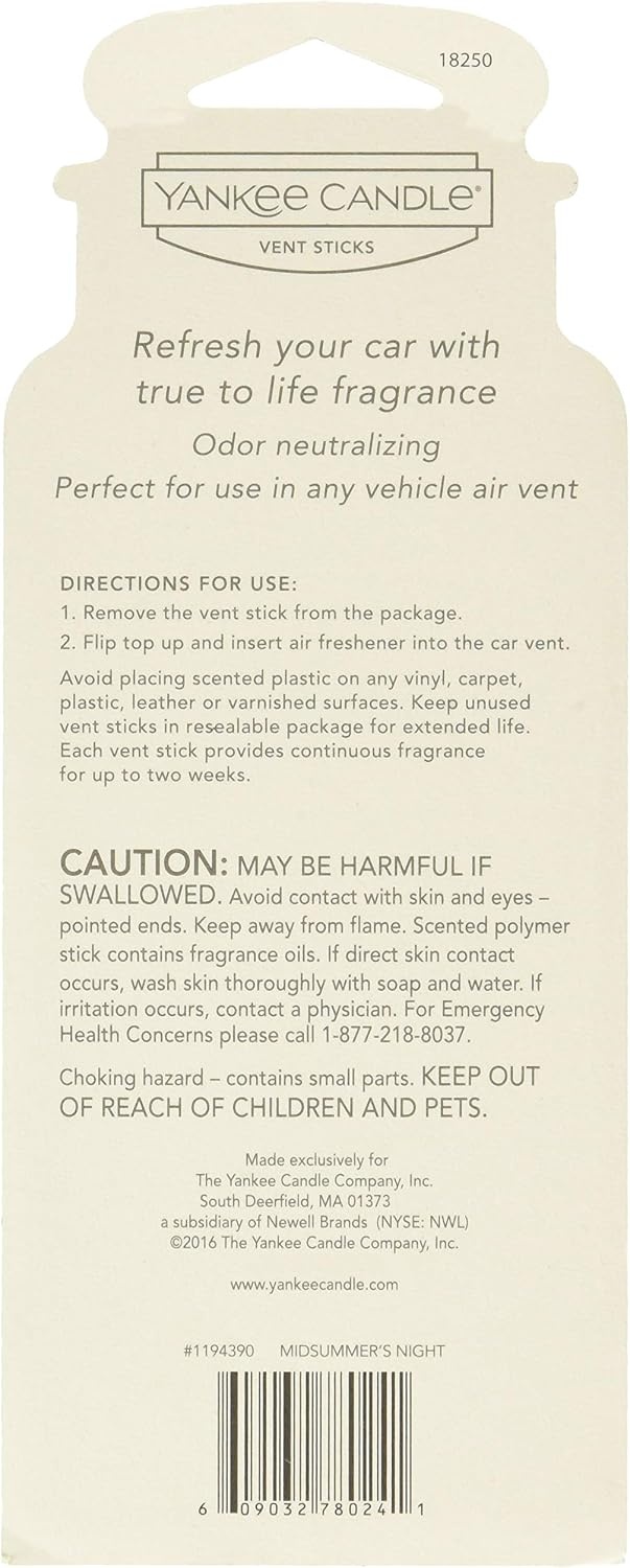 image:imageYankee Candle Car Air Fresheners Car Vent Stick MidSummers Night Scented Includes 4 Odor Neutralizing Sticks Each Lasts Up To 2 Weeks8 Count Pack of 1