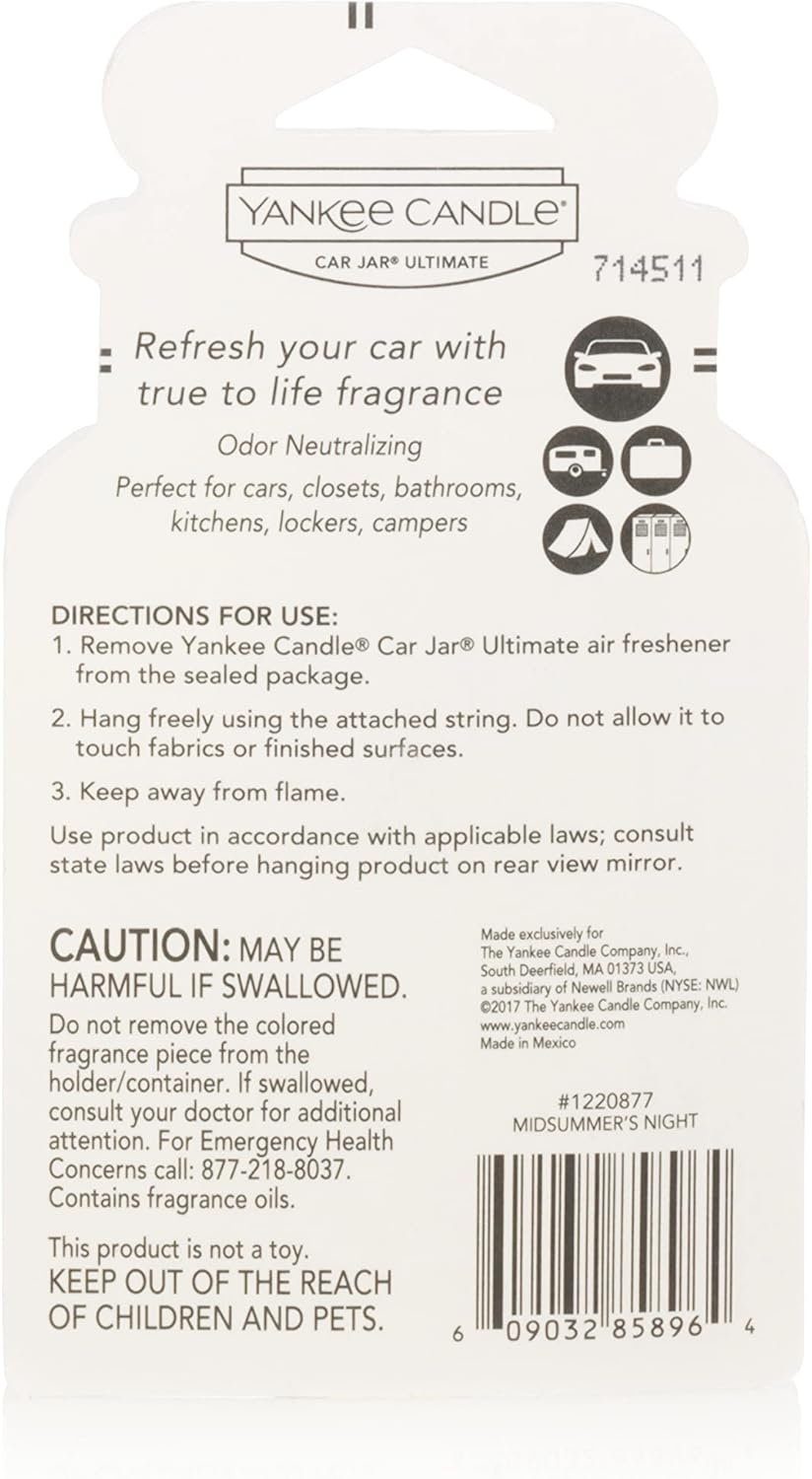 image:imageYankee Candle Car Jar Ultimate Air Freshener Hanging Car Freshener Long Lasting Car Fragrance Bahama Breeze Pack of 1MidSummers Night