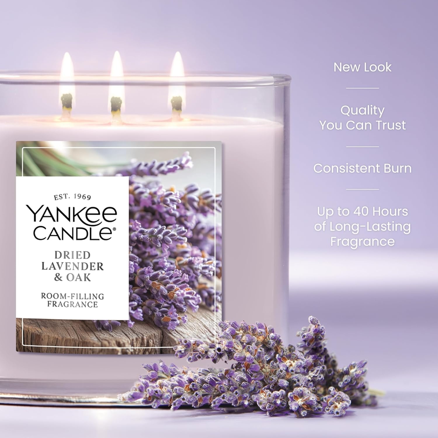 image:imageYankee Candle Large Tumbler Scented Candle with up to 80 Hour Burn Time Premium Plant Wax Blend for Consistent Burn 20 oz Tumbler Candle with Room Filling Fragrance Lilac BlossomsDried Lavender Oak