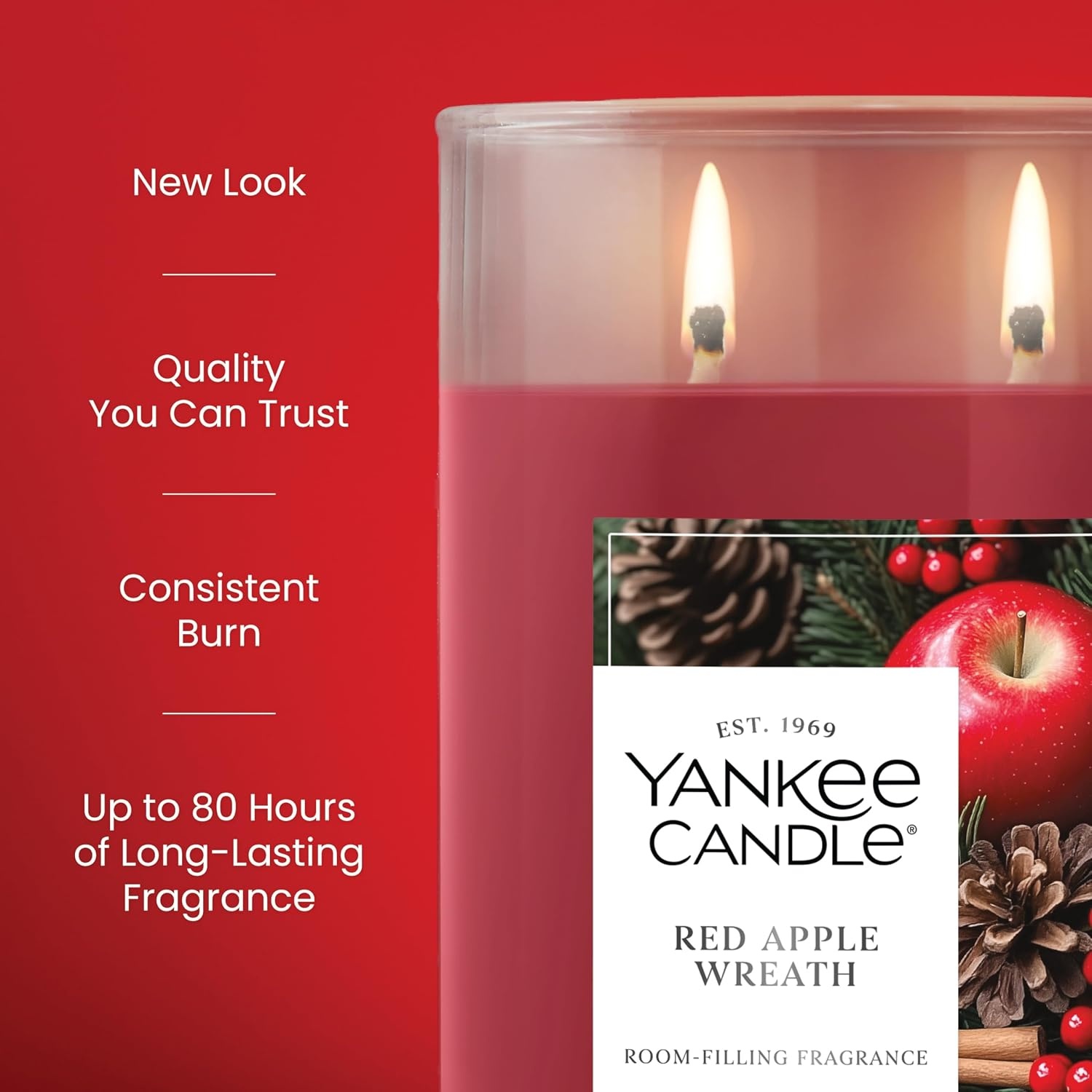 image:imageYankee Candle Large Tumbler Scented Candle with up to 80 Hour Burn Time Premium Plant Wax Blend for Consistent Burn 20 oz Tumbler Candle with Room Filling Fragrance Christmas EveRed Apple Wreath