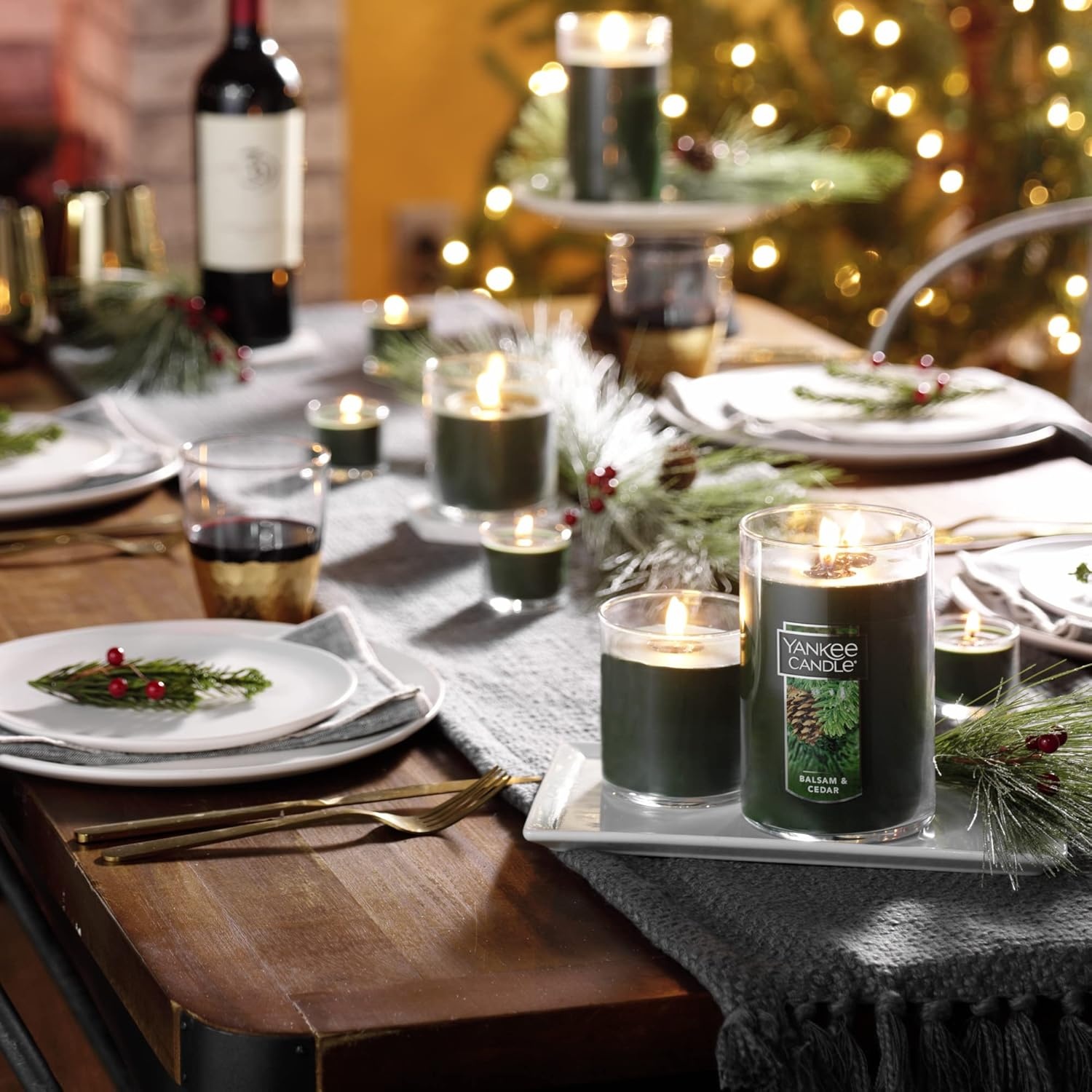 image:imageYankee Candle Large Tumbler Scented Candle with up to 80 Hour Burn Time Premium Plant Wax Blend for Consistent Burn 20 oz Tumbler Candle with Room Filling Fragrance Christmas EveBalsam Cedar