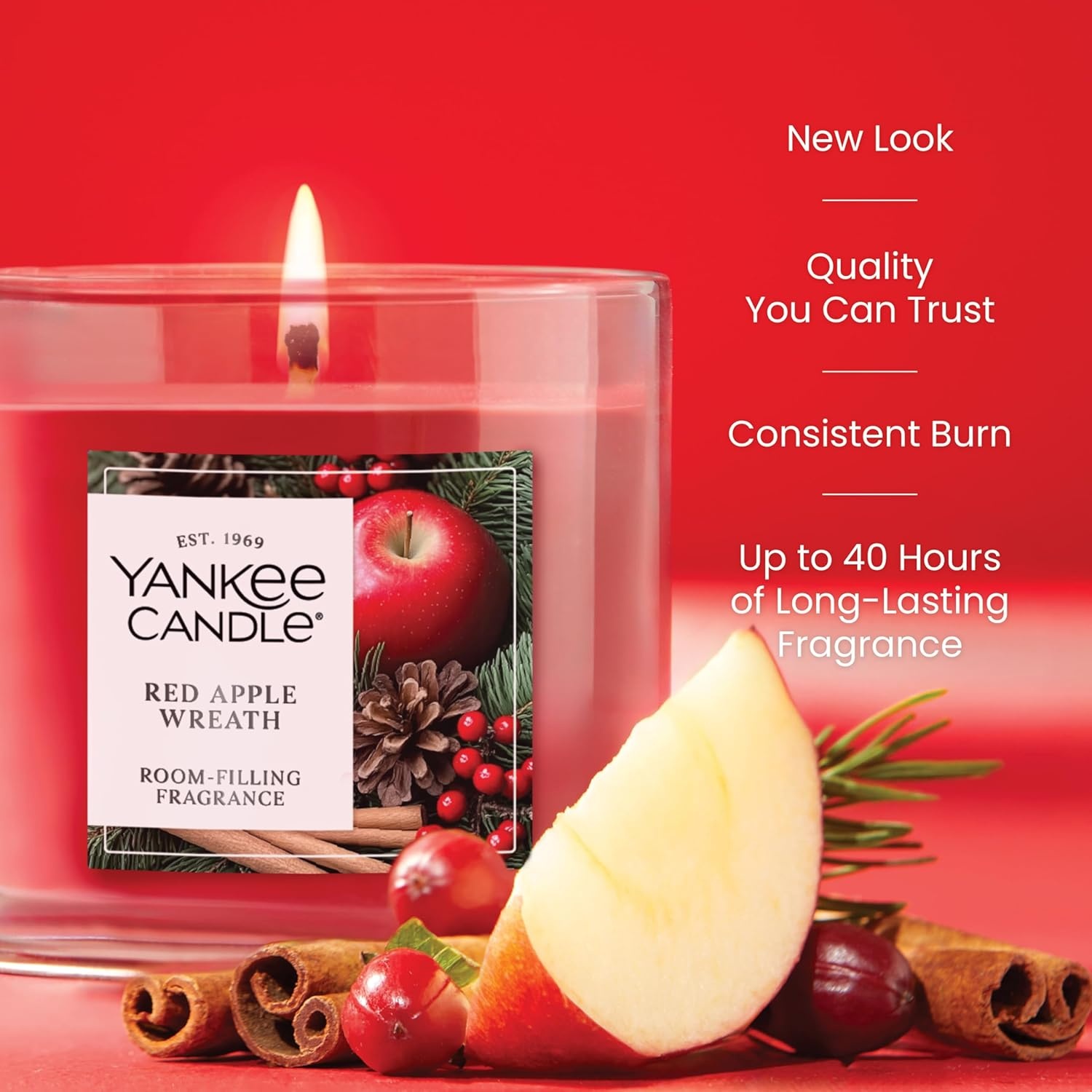 image:imageYankee Candle Large Tumbler Scented Candle with up to 80 Hour Burn Time Premium Plant Wax Blend for Consistent Burn 20 oz Tumbler Candle with Room Filling Fragrance Cherries on SnowRed Apple Wreath