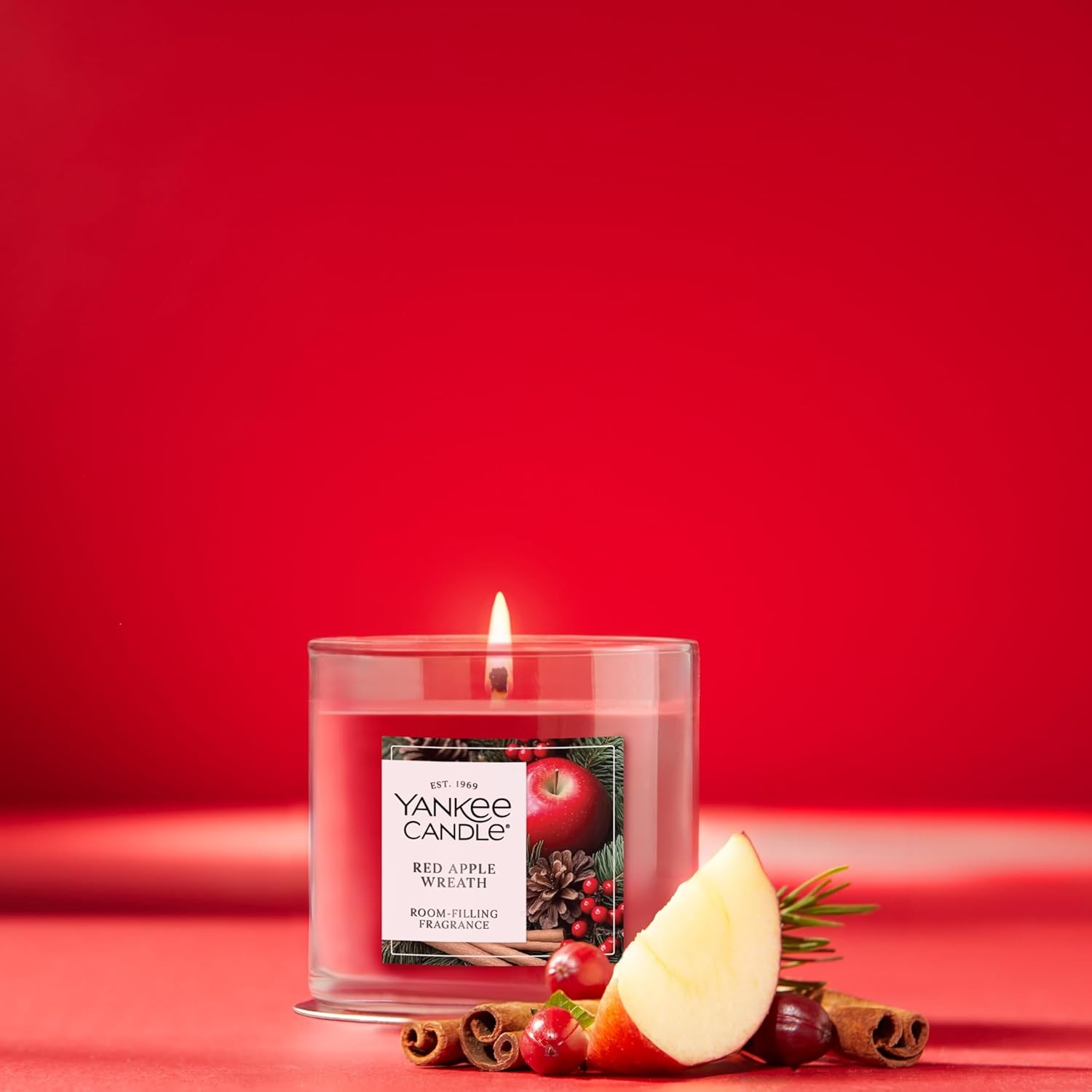 image:imageYankee Candle Large Tumbler Scented Candle with up to 80 Hour Burn Time Premium Plant Wax Blend for Consistent Burn 20 oz Tumbler Candle with Room Filling Fragrance Cherries on SnowRed Apple Wreath