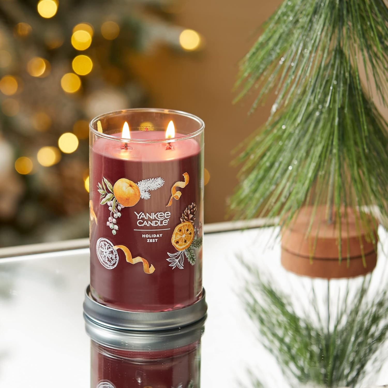 image:imageYankee Candle Large Tumbler Scented Candle with up to 80 Hour Burn Time Premium Plant Wax Blend for Consistent Burn 20 oz Tumbler Candle with Room Filling Fragrance Christmas EveHoliday Zest