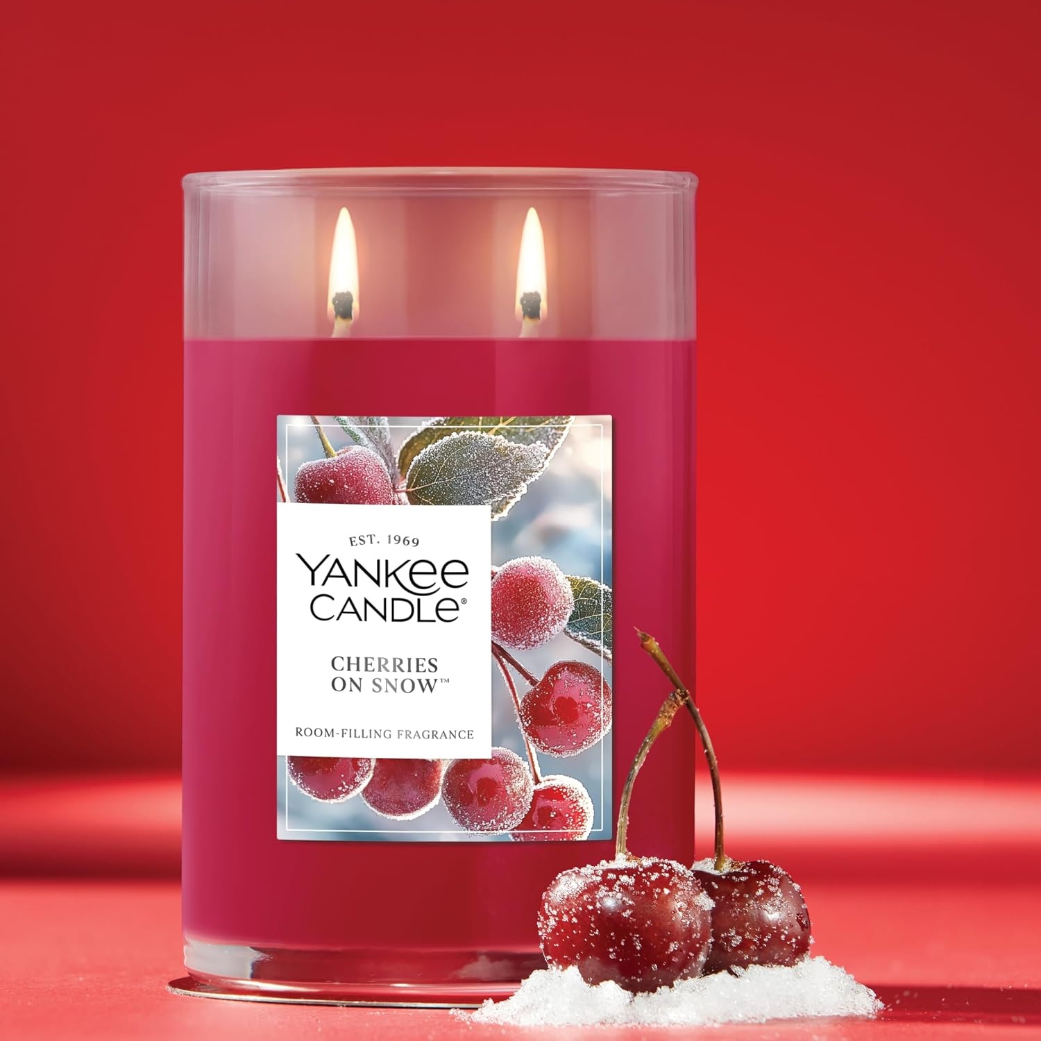 image:imageYankee Candle Large Tumbler Scented Candle with up to 80 Hour Burn Time Premium Plant Wax Blend for Consistent Burn 20 oz Tumbler Candle with Room Filling Fragrance Cherries on SnowFestive