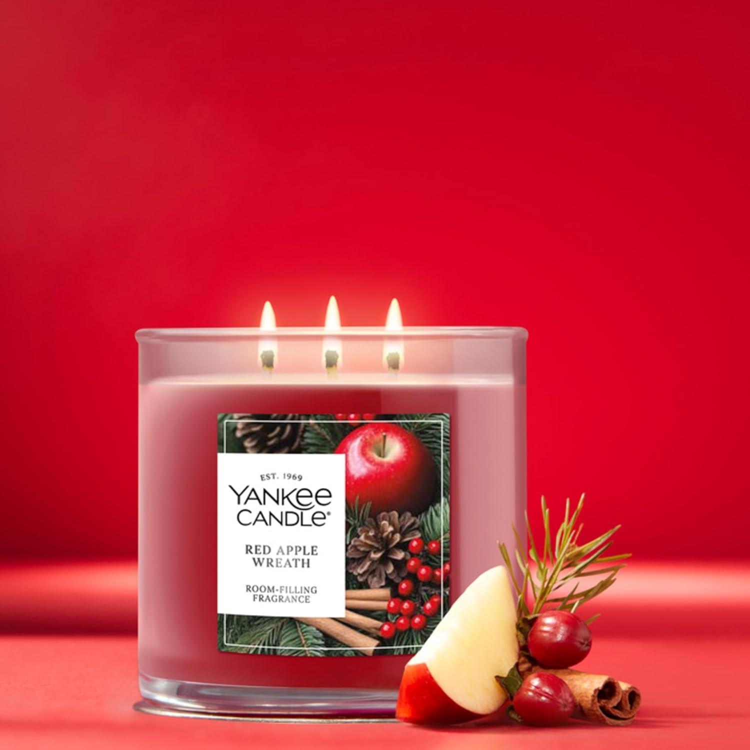 image:imageYankee Candle Large Tumbler Scented Candle with up to 80 Hour Burn Time Premium Plant Wax Blend for Consistent Burn 20 oz Tumbler Candle with Room Filling Fragrance Balsam amp CedarRed Apple Wreath