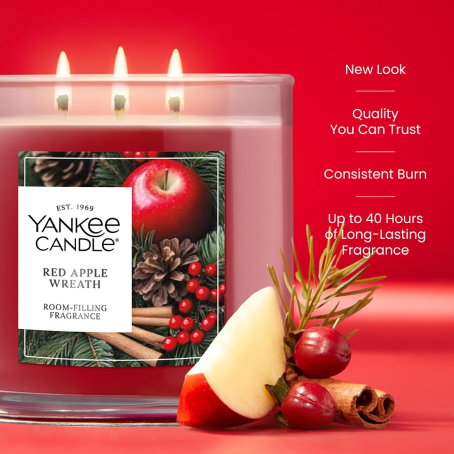 image:imageYankee Candle Large Tumbler Scented Candle with up to 80 Hour Burn Time Premium Plant Wax Blend for Consistent Burn 20 oz Tumbler Candle with Room Filling Fragrance Balsam amp CedarRed Apple Wreath