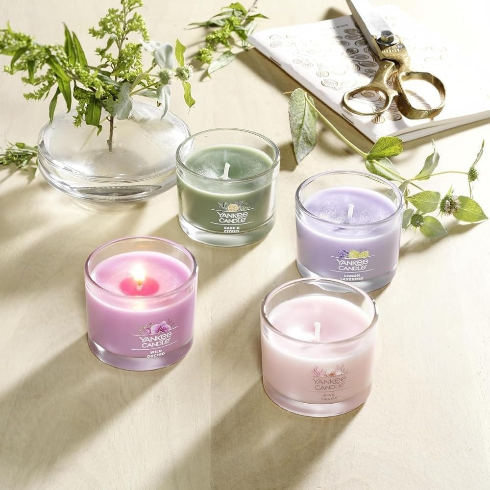 image:imageYankee Candle Mini Jar Scented Candles Small Single Wick Candle Set Soy Wax Blend Vanilla Cupcake Lilac Blossoms Coconut Beach Pink Sands Sweet Serenity Variety PackCoastal Harmony
