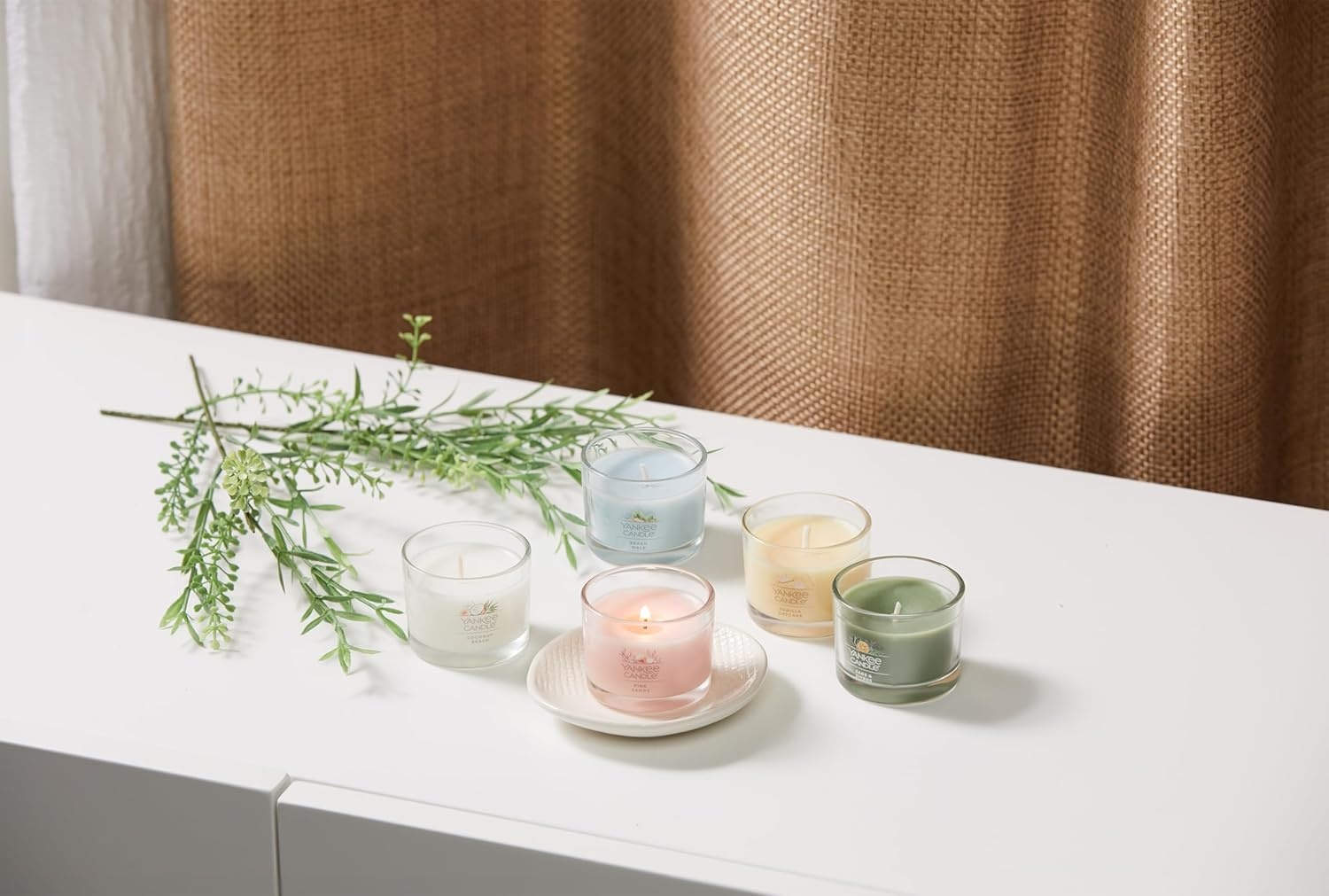 image:imageYankee Candle Mini Jar Scented Candles Small Single Wick Candle Set Soy Wax Blend Vanilla Cupcake Lilac Blossoms Coconut Beach Pink Sands Sweet Serenity Variety PackZen Oasis