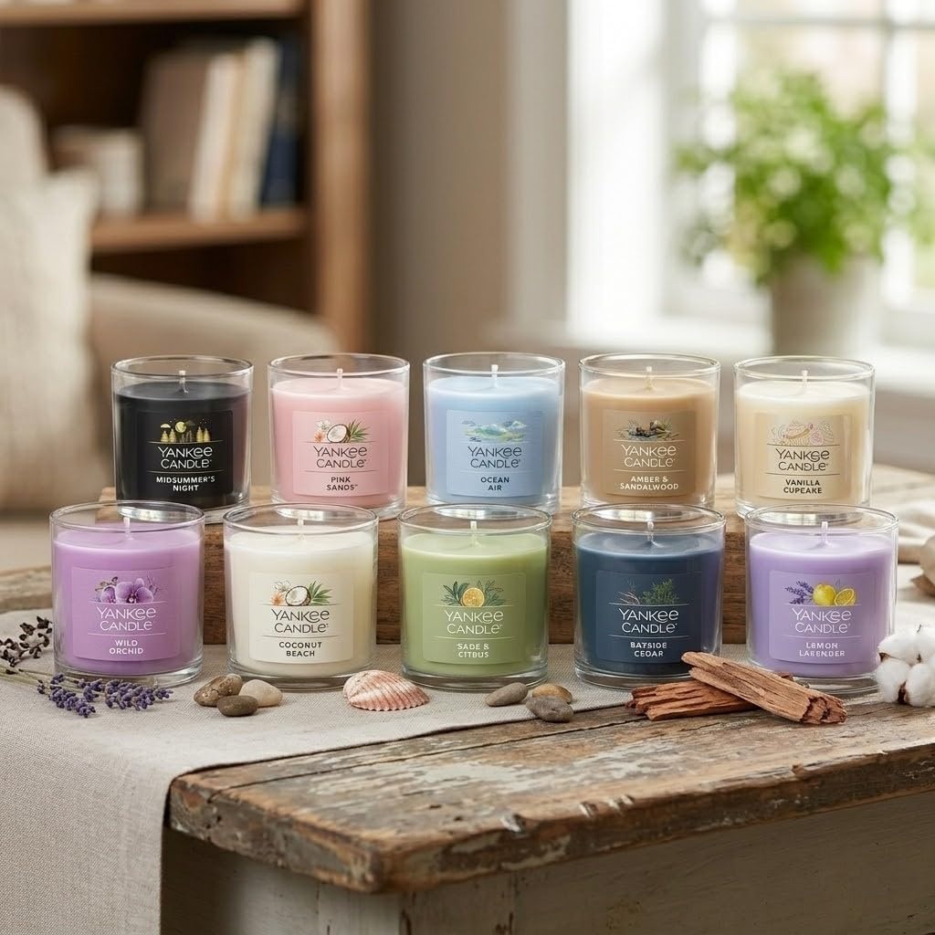 image:imageYankee Candle Mini Jar Scented Candles Small Single Wick Candle Set Soy Wax Blend Vanilla Cupcake Lilac Blossoms Coconut Beach Pink Sands Sweet Serenity Variety PackSweet Serenity