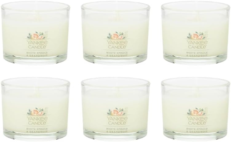 image:imageYankee Candle Mini Jar Scented Candles Small Single Wick Candle Set for Home Fragrance Soy Wax Blend Long Lasting Burn Shimmering Christmas Tree Pack of 6White Spruce Grapefruit