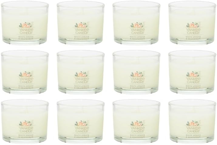 image:imageYankee Candle Mini Jar Scented Candles Small Single Wick Candle Set for Home Fragrance Soy Wax Blend Long Lasting Burn Shimmering Christmas Tree Pack of 6White Spruce Grapefruit