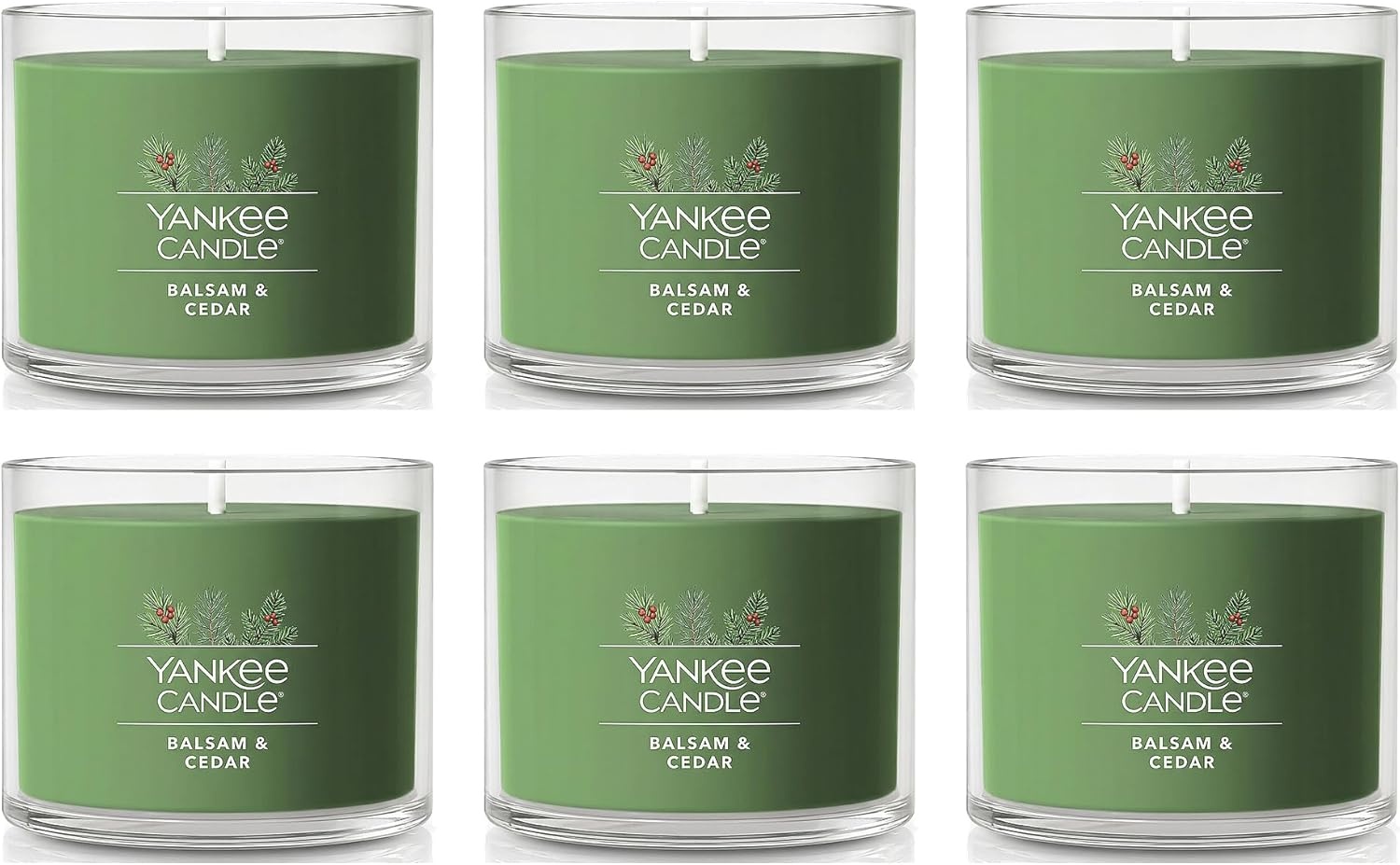 image:imageYankee Candle Mini Jar Scented Candles Small Single Wick Candle Set for Home Fragrance Soy Wax Blend Long Lasting Burn Shimmering Christmas Tree Pack of 6Balsam Cedar