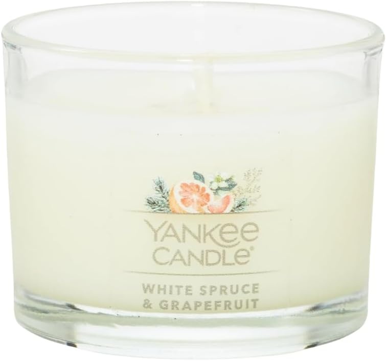 image:imageYankee Candle Mini Jar Scented Candles Small Single Wick Candle Set for Home Fragrance Soy Wax Blend Long Lasting Burn Shimmering Christmas Tree Pack of 6White Spruce Grapefruit