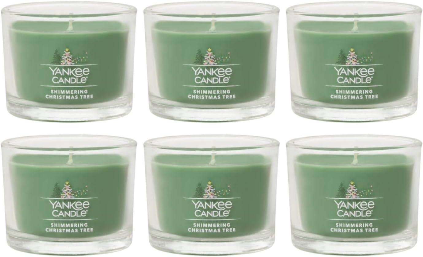 image:imageYankee Candle Mini Jar Scented Candles Small Single Wick Candle Set for Home Fragrance Soy Wax Blend Long Lasting Burn Shimmering Christmas Tree Pack of 6Shimmering Christmas Tree