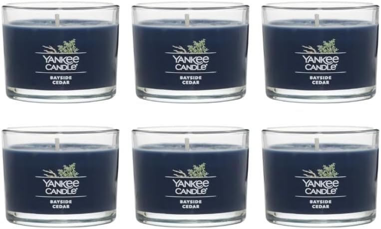 image:imageYankee Candle Signature Votive Mini Candle Jar Bayside Cedar Scent Natural Soy Wax Blend Candle with Natural Fiber Wick 13 OZ Glass Jar Pack of 12Bayside Cedar