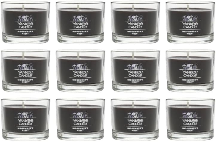 image:imageYankee Candle Signature Votive Mini Candle Jar Bayside Cedar Scent Natural Soy Wax Blend Candle with Natural Fiber Wick 13 OZ Glass Jar Pack of 12Midsummers Night