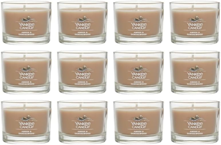 image:imageYankee Candle Signature Votive Mini Candle Jar Spiced Pumpkin Scent Natural Soy Wax Blend Candle with Natural Fiber Wick 13 OZ Glass Jar Pack of 12Amber Sandalwood