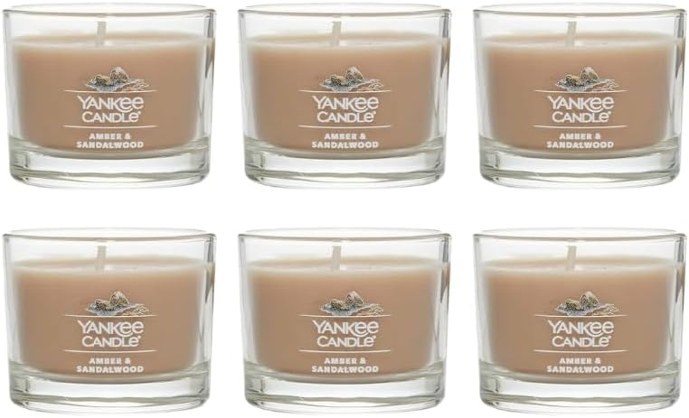 image:imageYankee Candle Signature Votive Mini Candle Jar Spiced Pumpkin Scent Natural Soy Wax Blend Candle with Natural Fiber Wick 13 OZ Glass Jar Pack of 12Amber Sandalwood