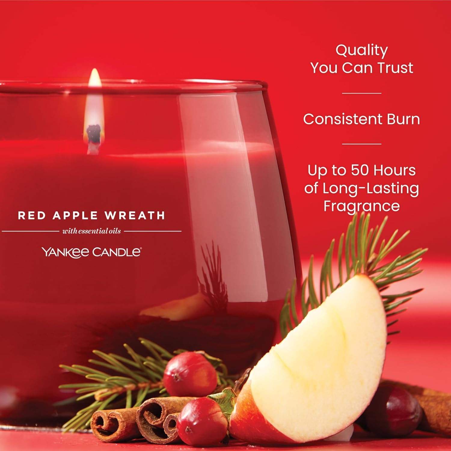 image:imageYankee Candle Studio Scented Candle with up to 50 Hour Burn Time Premium Plant Wax Blend for Consistent Burn 10 oz Jar Candle with Room Filling Fragrance Red Apple Wreath Pack of 1Festive
