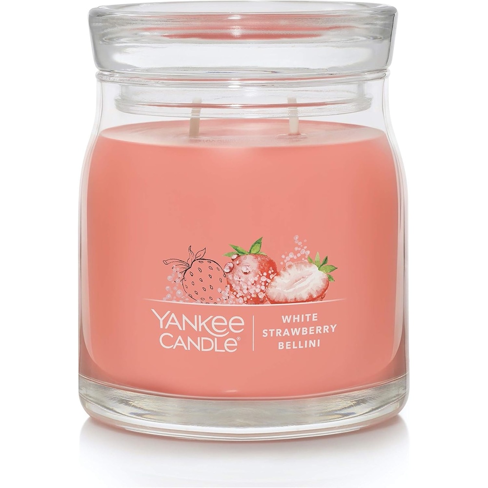 image:imageYankee Candle Black Cherry Scented Classic 22oz Large Jar Single Wick Candle Over 110 Hours of Burn Time Ideal for Home Dcor and GiftingWhite Strawberry Bellini