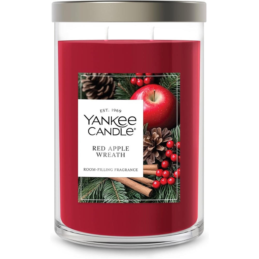 image:imageYankee Candle Large Tumbler Scented Candle with up to 80 Hour Burn Time Premium Plant Wax Blend for Consistent Burn 20 oz Tumbler Candle with Room Filling Fragrance Christmas EveRed Apple Wreath