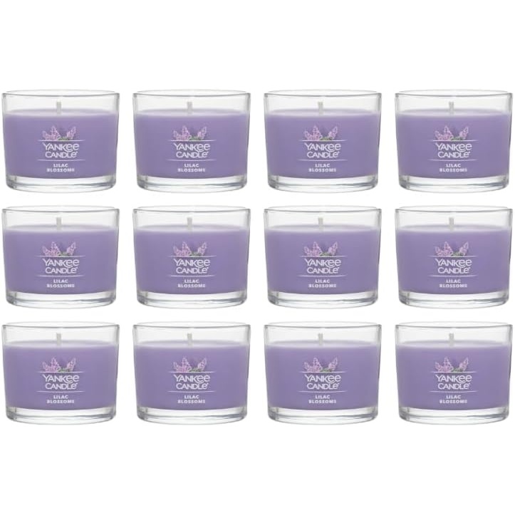 image:imageYankee Candle Lilac Blossoms Scented Mini Jar Candles 13 oz Small Glass Jar Candles 10Hour Burn Time Purple Floral Home Fragrance for Gifts and Decor Pack of 12