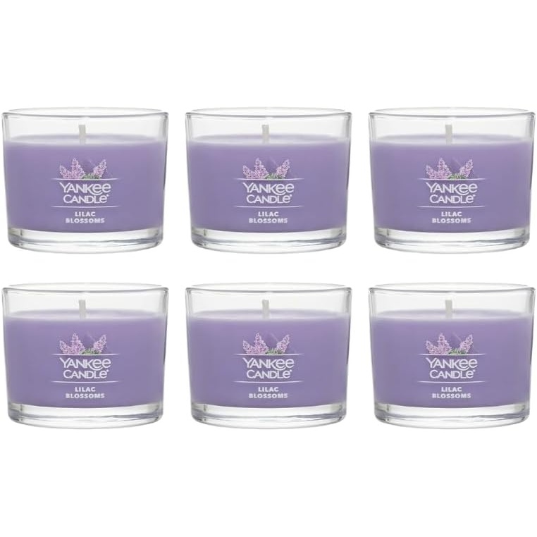 image:imageYankee Candle Lilac Blossoms Scented Votive Candles Floral Home Fragrance for Ambience Premium Soy Wax Blend with Natural Fiber Wicks Small Glass Jar Design 13 Ounce Pack of 6