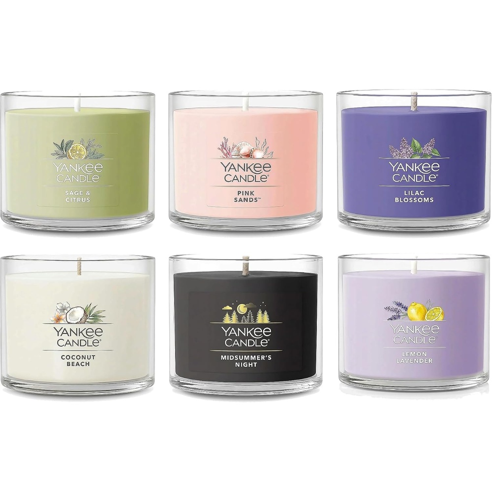 image:imageYankee Candle Mini Jar Scented Candles Small Single Wick Candle Set Soy Wax Blend Vanilla Cupcake Lilac Blossoms Coconut Beach Pink Sands Sweet Serenity Variety PackCoastal Harmony