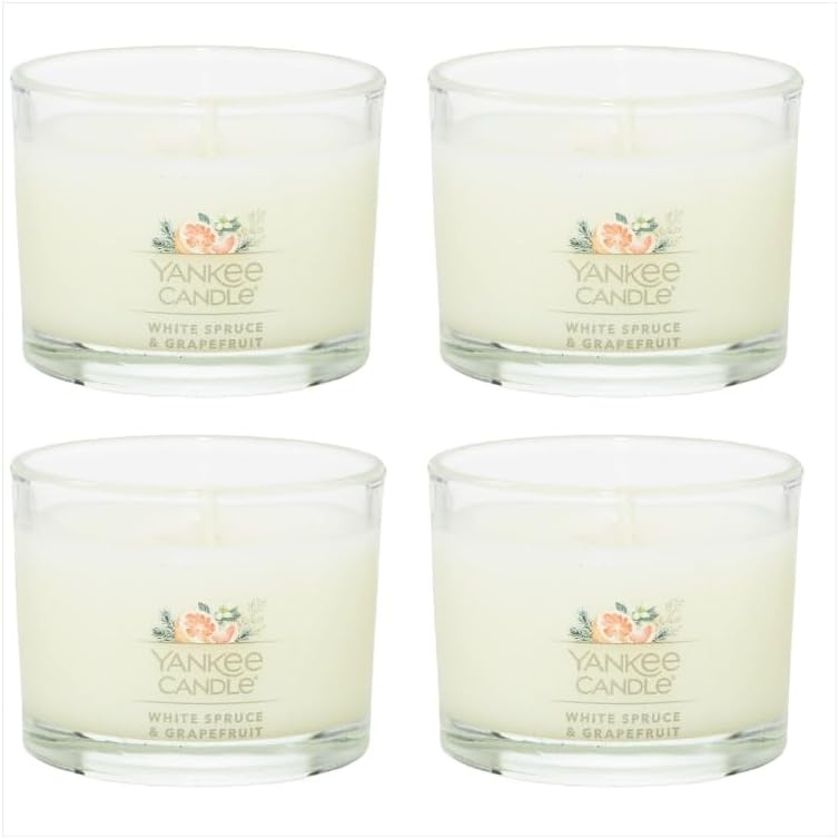 image:imageYankee Candle Mini Jar Scented Candles Small Single Wick Candle Set for Home Fragrance Soy Wax Blend Long Lasting Burn Shimmering Christmas Tree Pack of 6White Spruce Grapefruit