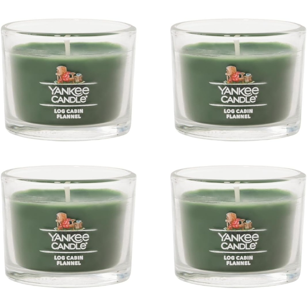 image:imageYankee Candle Mini Jar Scented Candles Small Single Wick Candle Set for Home Fragrance Soy Wax Blend Long Lasting Burn Shimmering Christmas Tree Pack of 6Log Cabin Flannel