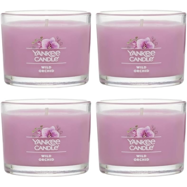image:imageYankee Candle Mini Jar Wild Orchid Floral Fragrance Decorative Votive Candle Set for Gifting and Ambience Clean Burning Natural Fiber Wick 13 Ounce Pack of 4
