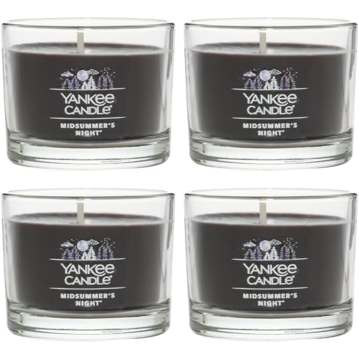 image:imageYankee Candle Signature Votive Mini Candle Jar Bayside Cedar Scent Natural Soy Wax Blend Candle with Natural Fiber Wick 13 OZ Glass Jar Pack of 12Midsummers Night