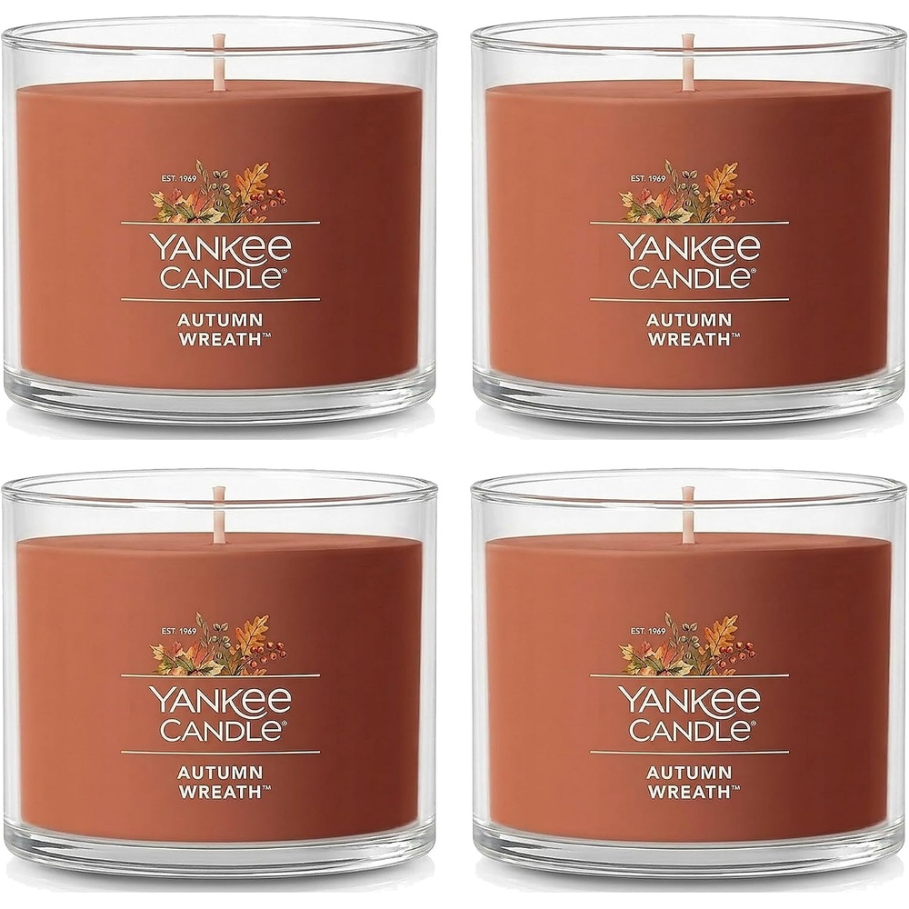 image:imageYankee Candle Signature Votive Mini Candle Jar Red Apple Wreath Scent Natural Soy Wax Blend Candle with Natural Fiber Wick 13 OZ Glass Jar Pack of 12Autumn Wreath