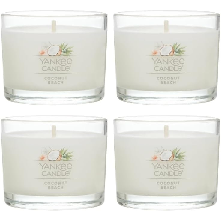 image:imageYankee Candle Signature Votive Mini Candle Jar Red Apple Wreath Scent Natural Soy Wax Blend Candle with Natural Fiber Wick 13 OZ Glass Jar Pack of 12Coconut Beach