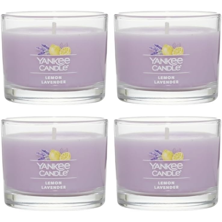 image:imageYankee Candle Signature Votive Mini Candle Jar Red Apple Wreath Scent Natural Soy Wax Blend Candle with Natural Fiber Wick 13 OZ Glass Jar Pack of 12Lemon Lavender