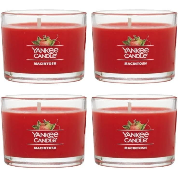 image:imageYankee Candle Signature Votive Mini Candle Jar Red Apple Wreath Scent Natural Soy Wax Blend Candle with Natural Fiber Wick 13 OZ Glass Jar Pack of 12Macintosh