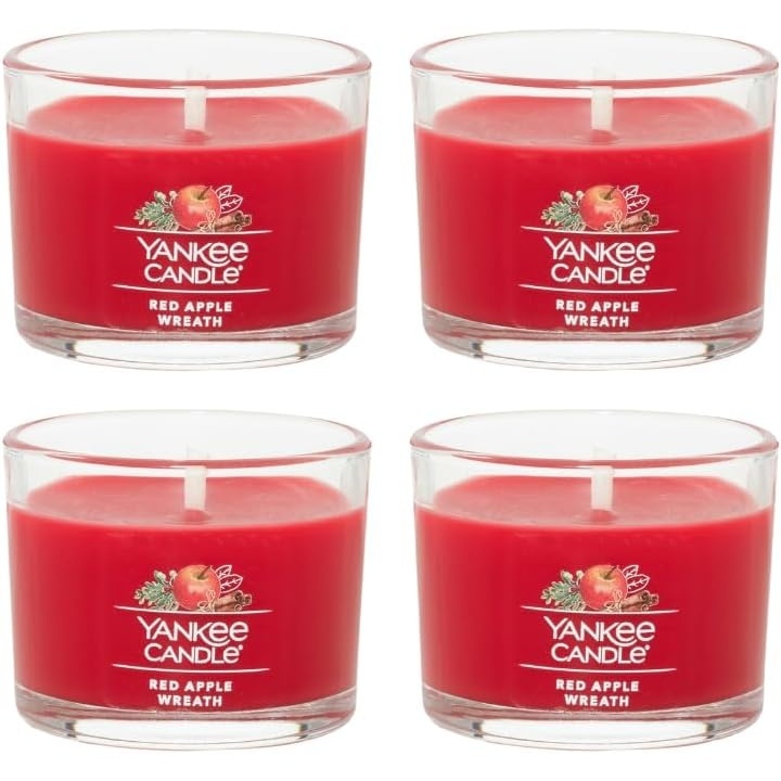 image:imageYankee Candle Signature Votive Mini Candle Jar Red Apple Wreath Scent Natural Soy Wax Blend Candle with Natural Fiber Wick 13 OZ Glass Jar Pack of 12Red Apple Wreath