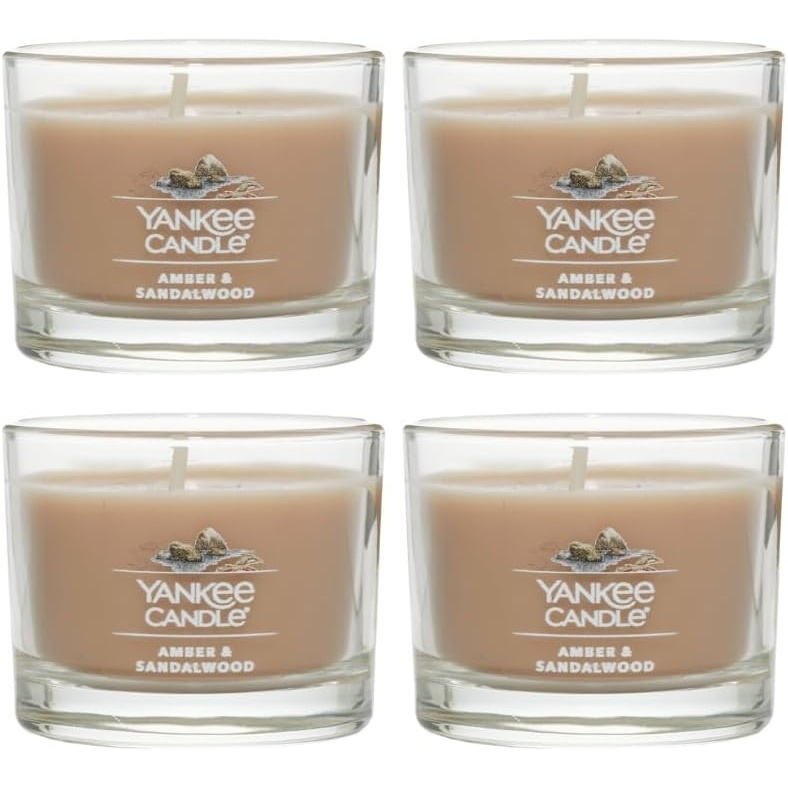 image:imageYankee Candle Signature Votive Mini Candle Jar Spiced Pumpkin Scent Natural Soy Wax Blend Candle with Natural Fiber Wick 13 OZ Glass Jar Pack of 12Amber Sandalwood