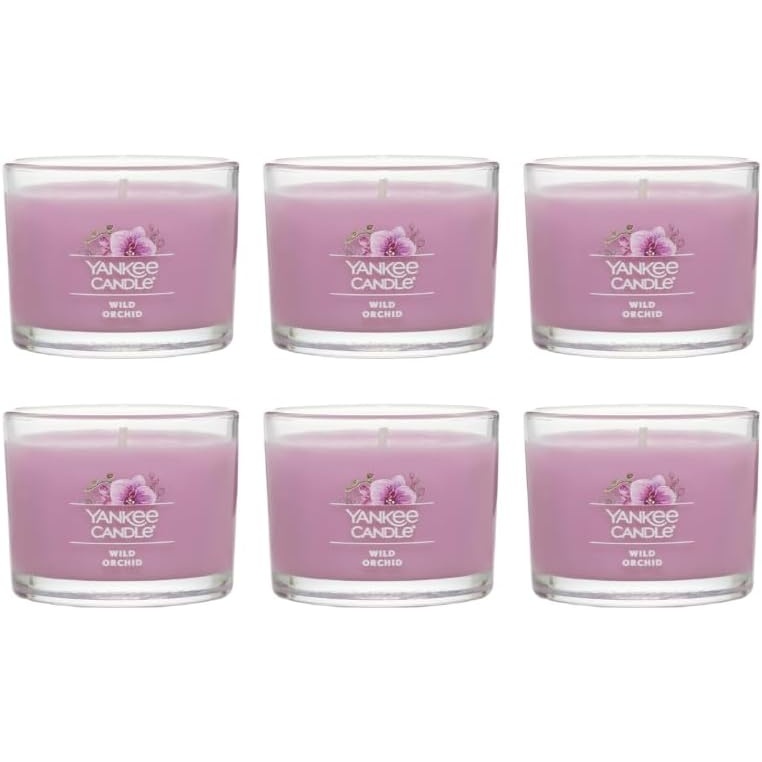 image:imageYankee Candle Wild Orchid Scented Mini Jar Candles Tropical Floral Soy Wax Blend for Home Stress Relief and Ambiance Small Decorative Glass Candles 6Count 13 Ounce Pack of 6