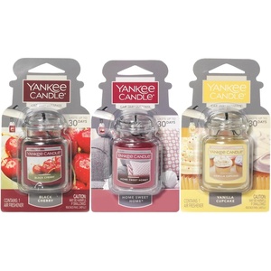 Yankee Candle Car Jar Ultimate, Vanilla, Black Cherry & Home Sweet Home, Hanging Air Freshener, Neutralizes Odors with Authentic Fragrance for Travel or Home, 3 Units (Variety Pack)(Sweet)