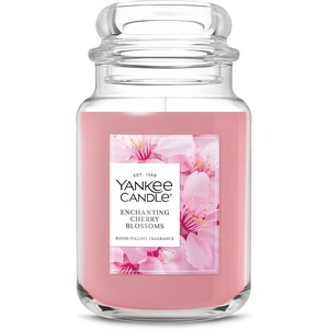 Yankee Candle Dried Lavender & Oak, Scented Candle, 22oz Large Jar with up to 150 Hour Burn Time, Giftable, Birthdays(Enchanting Cherry Blossom)