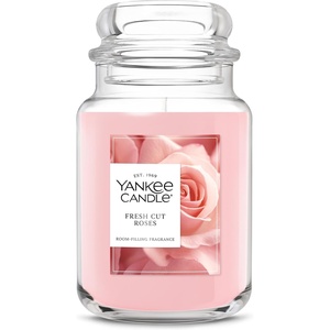 Yankee Candle Dried Lavender & Oak, Scented Candle, 22oz Large Jar with up to 150 Hour Burn Time, Giftable, Birthdays(Fresh Cut Roses)