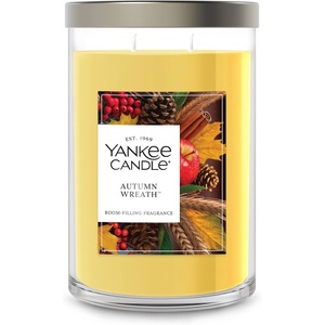 Yankee Candle Large Tumbler Scented Candle with up to 80 Hour Burn Time, Premium Plant Wax Blend for Consistent Burn, 20 oz Tumbler Candle with Room Filling Fragrance, Sugared Cinnamon Apple(Autumn Wreath)