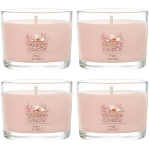 Yankee Candle Mini Jar Scented Candle, Small Single Wick Candle for Home Fragrance, Long Lasting Burn, Pink Sands (Pack of 4)