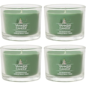 Yankee Candle Mini Jar Scented Candles, Small Single Wick Candle Set for Home Fragrance, Soy Wax Blend, Long Lasting Burn, Shimmering Christmas Tree (Pack of 6)(Shimmering Christmas Tree)