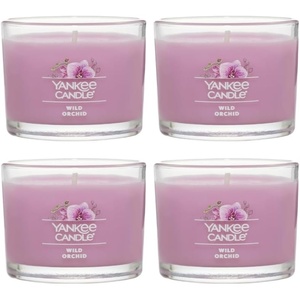 Yankee Candle Mini Jar, Wild Orchid Floral Fragrance, Decorative Votive Candle Set for Gifting and Ambience, Clean Burning Natural Fiber Wick, 1.3 Ounce (Pack of 4)