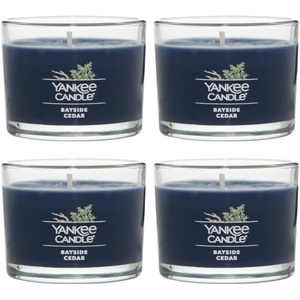 Yankee Candle Signature Votive Mini Candle Jar, Bayside Cedar Scent, Natural Soy Wax Blend Candle with Natural Fiber Wick, 1.3 OZ Glass Jar (Pack of 12)(Bayside Cedar)
