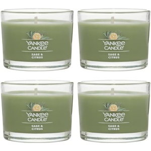 Yankee Candle Signature Votive Mini Candle Jar, Red Apple Wreath Scent, Natural Soy Wax Blend Candle with Natural Fiber Wick, 1.3 OZ Glass Jar (Pack of 12)(Sage & Citrus)