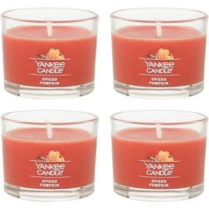 Yankee Candle Signature Votive Mini Candle Jar, Spiced Pumpkin Scent, Natural Soy Wax Blend Candle with Natural Fiber Wick, 1.3 OZ Glass Jar (Pack of 12)(Spiced Pumpkin)